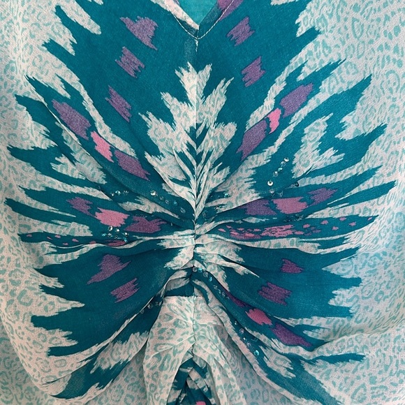 BADGLEY MISCHKA American Glamour Boho Coastal Blue Embellished Maxi Dress, 2XL - Picture 14 of 15